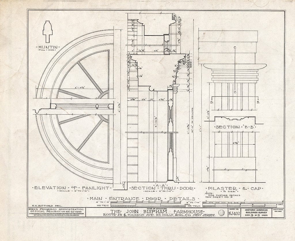 Historic Pictoric : Blueprint HABS NJ,3-MOUHO,11- (Sheet 19 of 21) - Bispham Farmhouse, Route 138 & Madison Avenue, Mount Holly, Burlington County, NJ