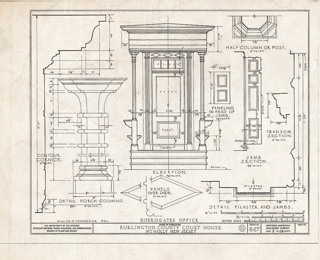 Historic Pictoric : Blueprint HABS NJ,3-MOUHO,1- (Sheet 5 of 28) - Burlington County Courthouse, High Street, Mount Holly, Burlington County, NJ