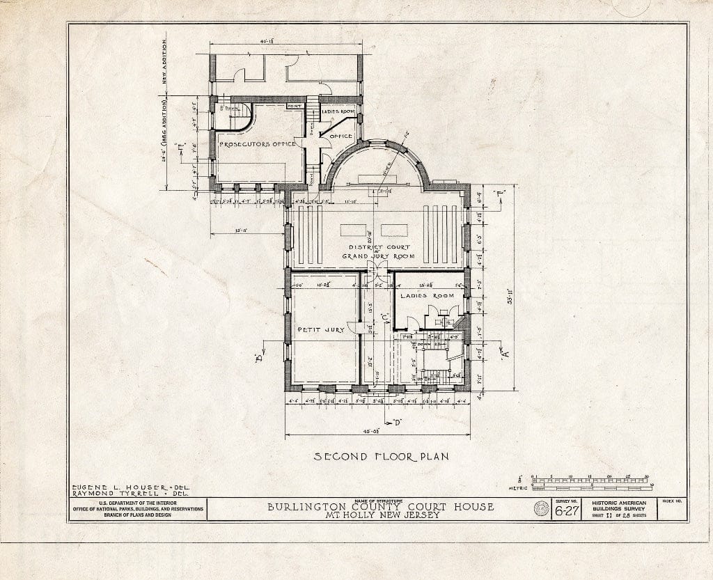 Historic Pictoric : Blueprint HABS NJ,3-MOUHO,1- (Sheet 11 of 28) - Burlington County Courthouse, High Street, Mount Holly, Burlington County, NJ