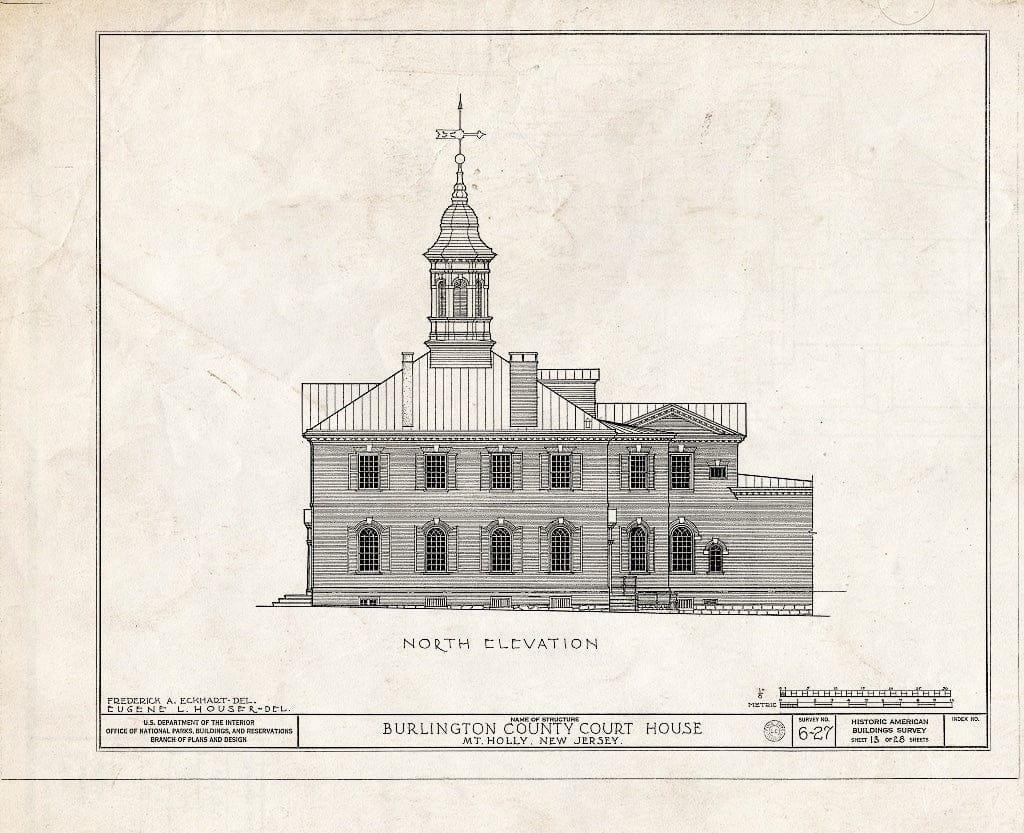 Historic Pictoric : Blueprint HABS NJ,3-MOUHO,1- (Sheet 13 of 28) - Burlington County Courthouse, High Street, Mount Holly, Burlington County, NJ
