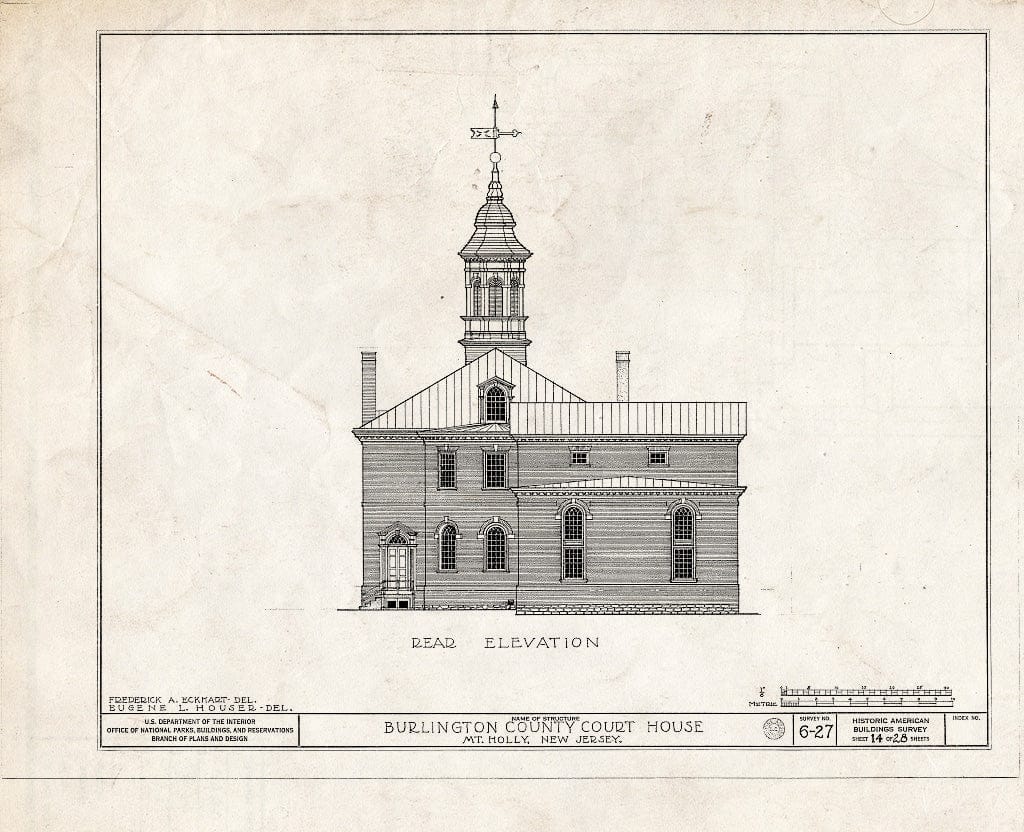 Historic Pictoric : Blueprint HABS NJ,3-MOUHO,1- (Sheet 14 of 28) - Burlington County Courthouse, High Street, Mount Holly, Burlington County, NJ
