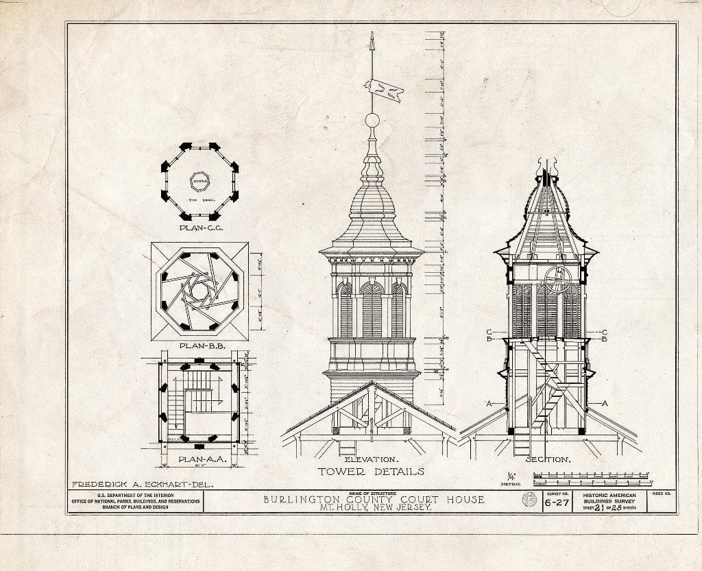 Historic Pictoric : Blueprint HABS NJ,3-MOUHO,1- (Sheet 21 of 28) - Burlington County Courthouse, High Street, Mount Holly, Burlington County, NJ
