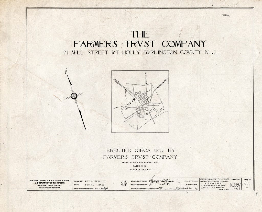 Historic Pictoric : Blueprint HABS NJ,3-MOUHO,10- (Sheet 0 of 18) - Farmer's Trust Company Bank Building, 21 Mill Street, Mount Holly, Burlington County, NJ