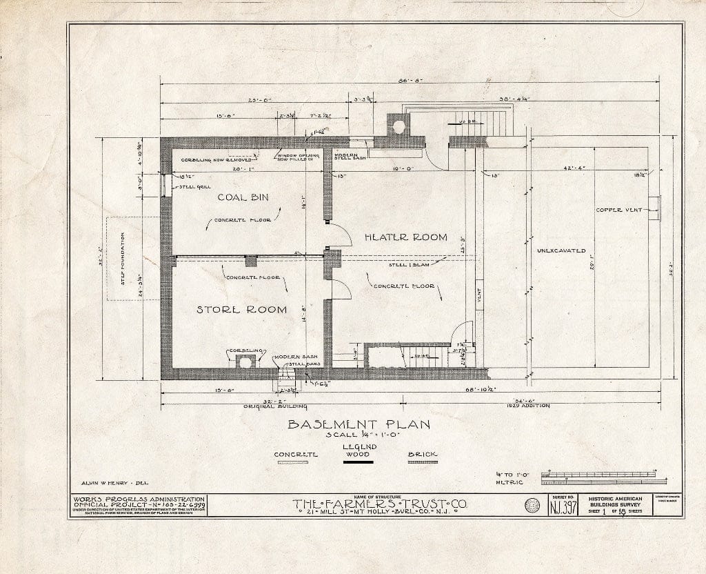 Historic Pictoric : Blueprint HABS NJ,3-MOUHO,10- (Sheet 1 of 18) - Farmer's Trust Company Bank Building, 21 Mill Street, Mount Holly, Burlington County, NJ