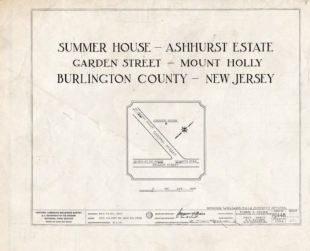 Historic Pictoric : Blueprint HABS NJ,3-MOUHO,12A- (Sheet 0 of 4) - Ashhurst Estate, Summer House, Garden Street, Mount Holly, Burlington County, NJ