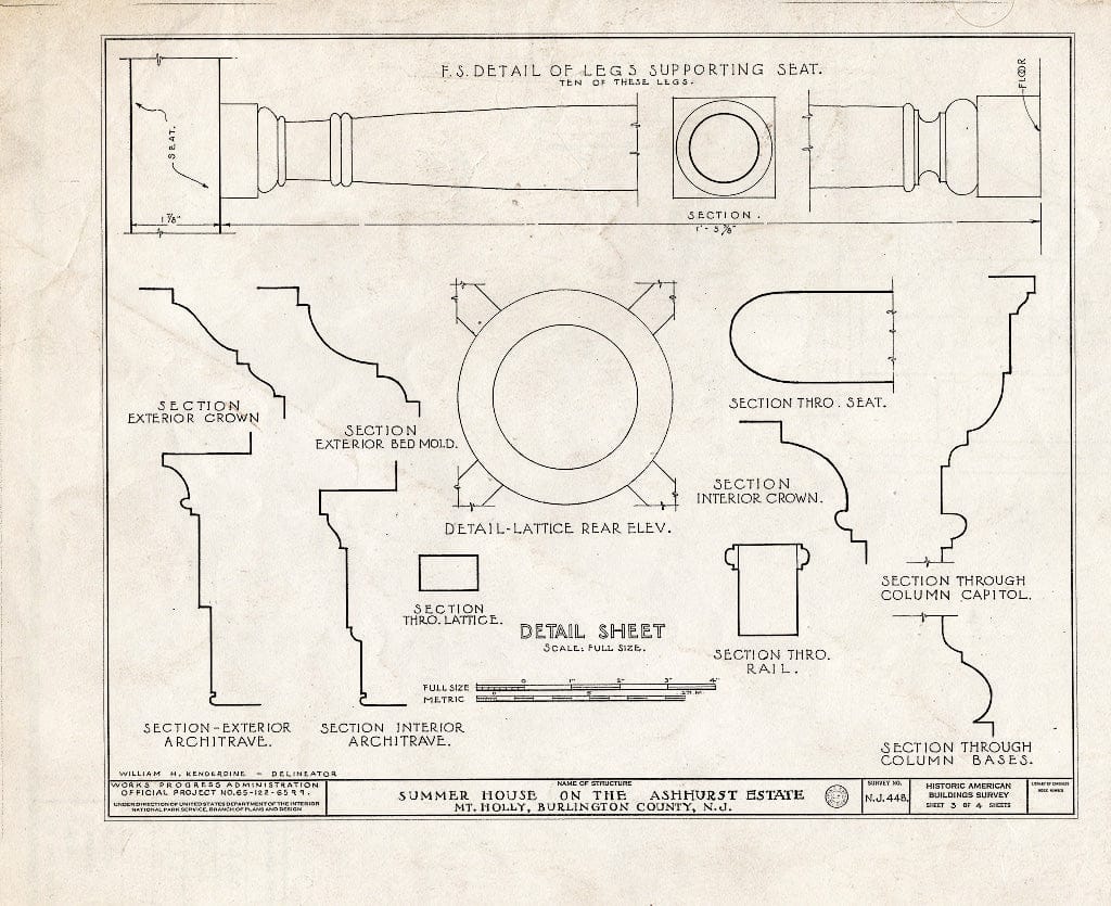 Historic Pictoric : Blueprint HABS NJ,3-MOUHO,12A- (Sheet 3 of 4) - Ashhurst Estate, Summer House, Garden Street, Mount Holly, Burlington County, NJ