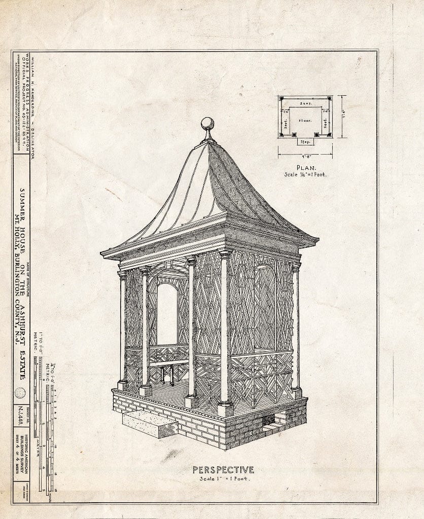 Historic Pictoric : Blueprint HABS NJ,3-MOUHO,12A- (Sheet 4 of 4) - Ashhurst Estate, Summer House, Garden Street, Mount Holly, Burlington County, NJ
