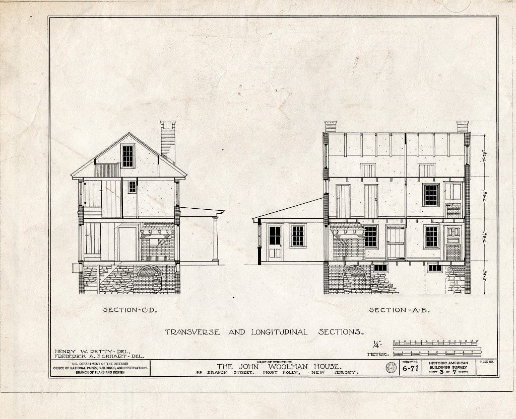 Historic Pictoric : Blueprint HABS NJ,3-MOUHO,2- (Sheet 3 of 7) - John Woolman Memorial, 99 Branch Street, Mount Holly, Burlington County, NJ