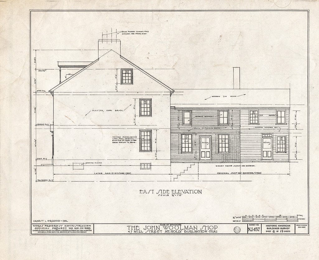 Historic Pictoric : Blueprint HABS NJ,3-MOUHO,13- (Sheet 6 of 19) - John Woolman Shop, 47 Mill Street, Mount Holly, Burlington County, NJ