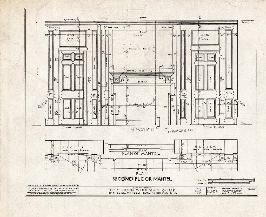 Historic Pictoric : Blueprint HABS NJ,3-MOUHO,13- (Sheet 12 of 19) - John Woolman Shop, 47 Mill Street, Mount Holly, Burlington County, NJ