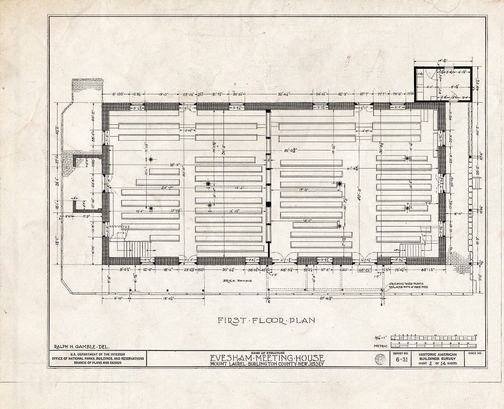 Historic Pictoric : Blueprint HABS NJ,3-MOULA,1- (Sheet 2 of 14) - Evesham Friends Meeting House, Mount Laurel Road, Mount Laurel, Burlington County, NJ