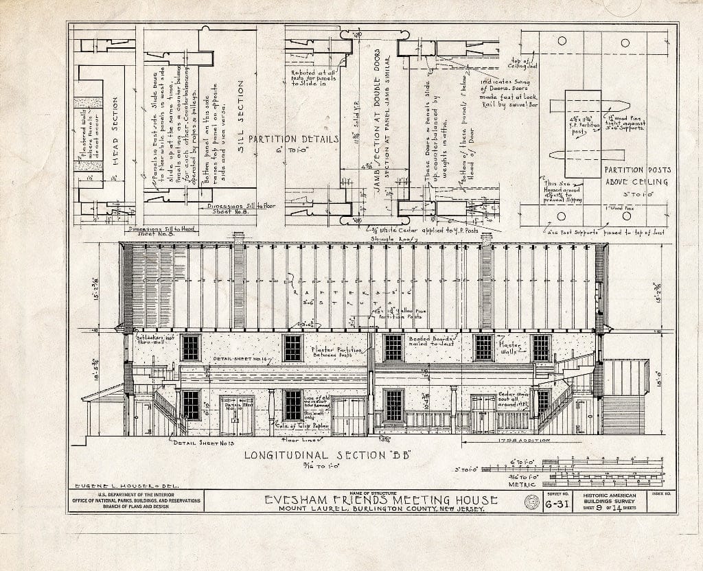 Historic Pictoric : Blueprint HABS NJ,3-MOULA,1- (Sheet 9 of 14) - Evesham Friends Meeting House, Mount Laurel Road, Mount Laurel, Burlington County, NJ