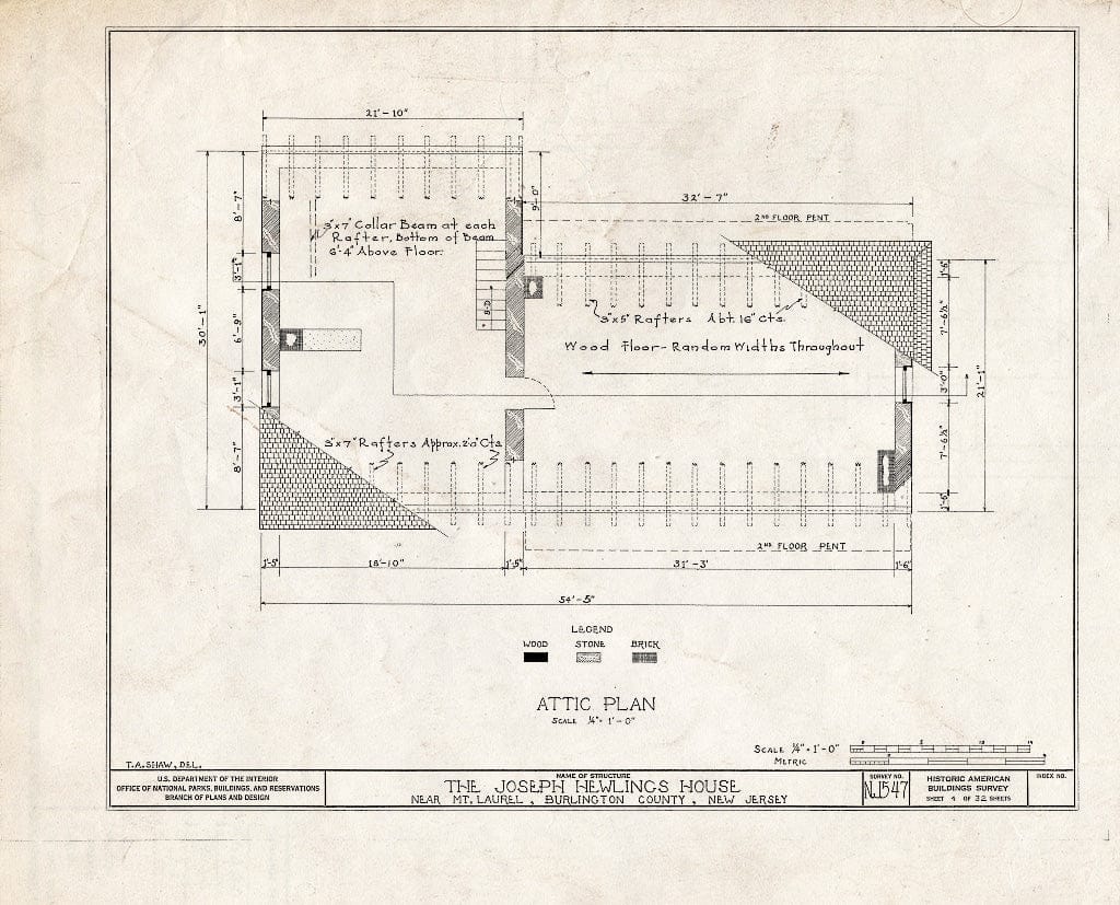 Historic Pictoric : Blueprint HABS NJ,3-MOULA.V,1- (Sheet 4 of 32) - Joseph Hewlings House, Mount Laurel, Burlington County, NJ