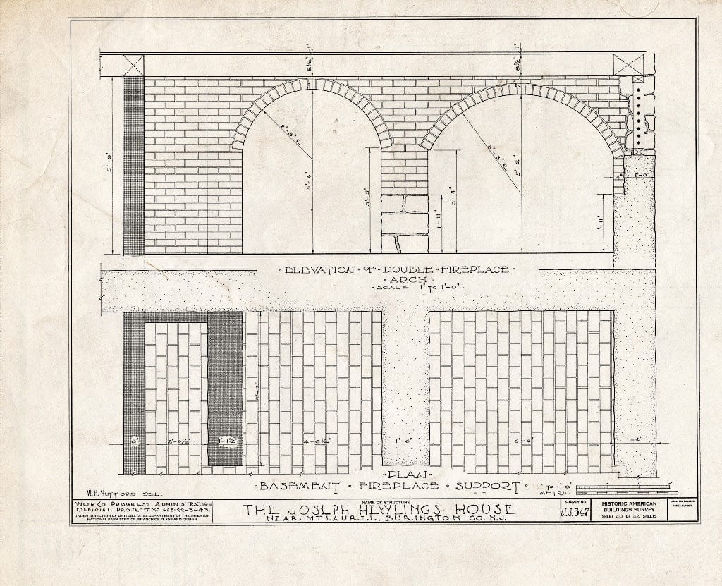 Historic Pictoric : Blueprint HABS NJ,3-MOULA.V,1- (Sheet 30 of 32) - Joseph Hewlings House, Mount Laurel, Burlington County, NJ