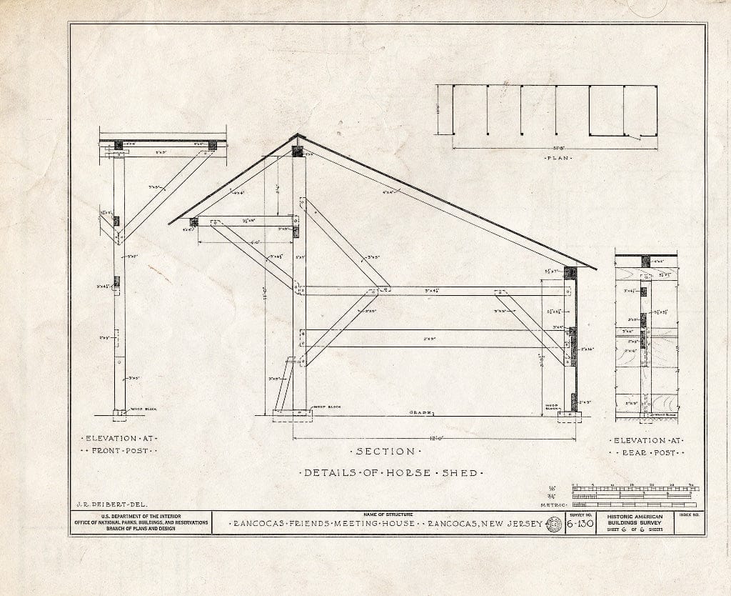 Historic Pictoric : Blueprint HABS NJ,3-RANC,1- (Sheet 6 of 6) - Friends Meetinghouse & School, Rancocas, Burlington County, NJ