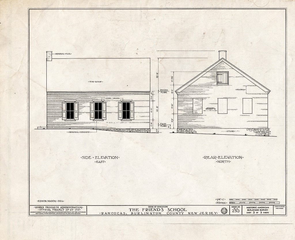 Historic Pictoric : Blueprint HABS NJ,3-RANC,3- (Sheet 3 of 3) - Friends School, Main Street, Rancocas, Burlington County, NJ