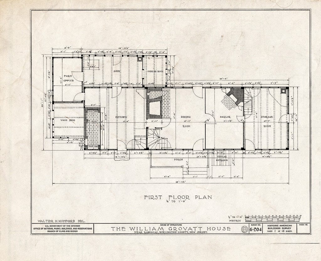 Historic Pictoric : Blueprint HABS NJ,3-RANC.V,1- (Sheet 1 of 13) - Green-Grovatt House, Rancocas, Burlington County, NJ