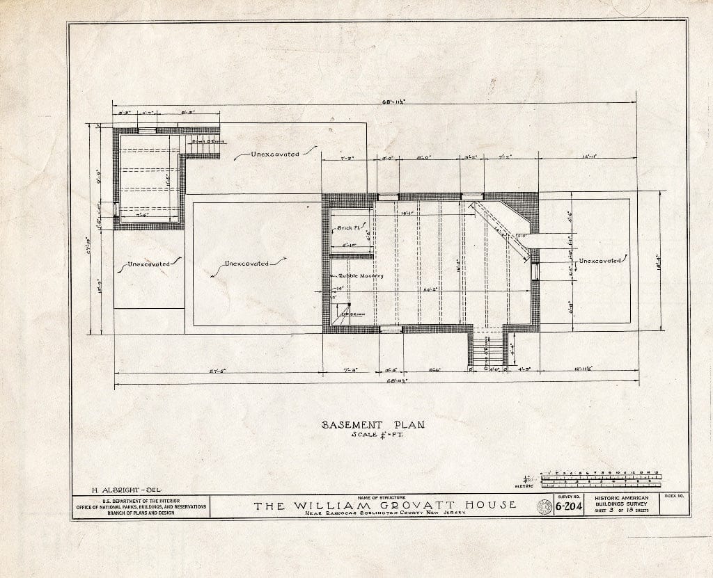 Historic Pictoric : Blueprint HABS NJ,3-RANC.V,1- (Sheet 3 of 13) - Green-Grovatt House, Rancocas, Burlington County, NJ