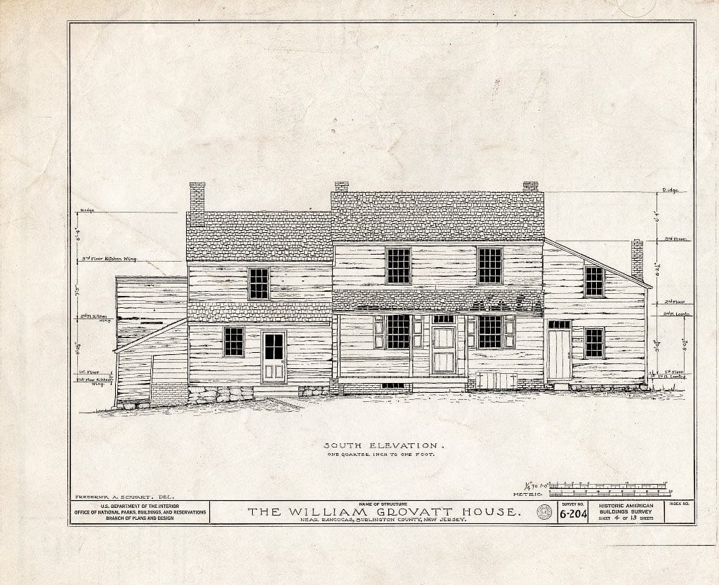 Historic Pictoric : Blueprint HABS NJ,3-RANC.V,1- (Sheet 4 of 13) - Green-Grovatt House, Rancocas, Burlington County, NJ