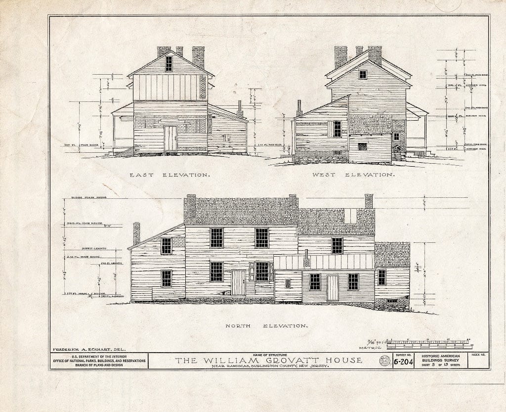 Historic Pictoric : Blueprint HABS NJ,3-RANC.V,1- (Sheet 5 of 13) - Green-Grovatt House, Rancocas, Burlington County, NJ