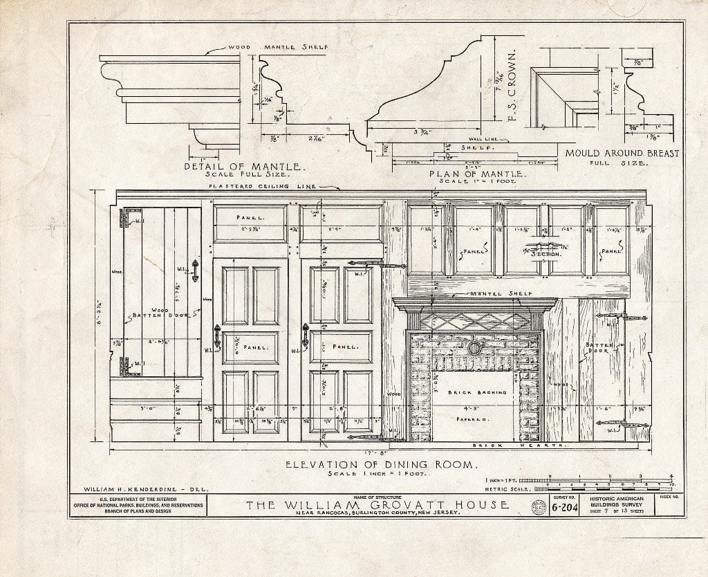 Historic Pictoric : Blueprint HABS NJ,3-RANC.V,1- (Sheet 7 of 13) - Green-Grovatt House, Rancocas, Burlington County, NJ