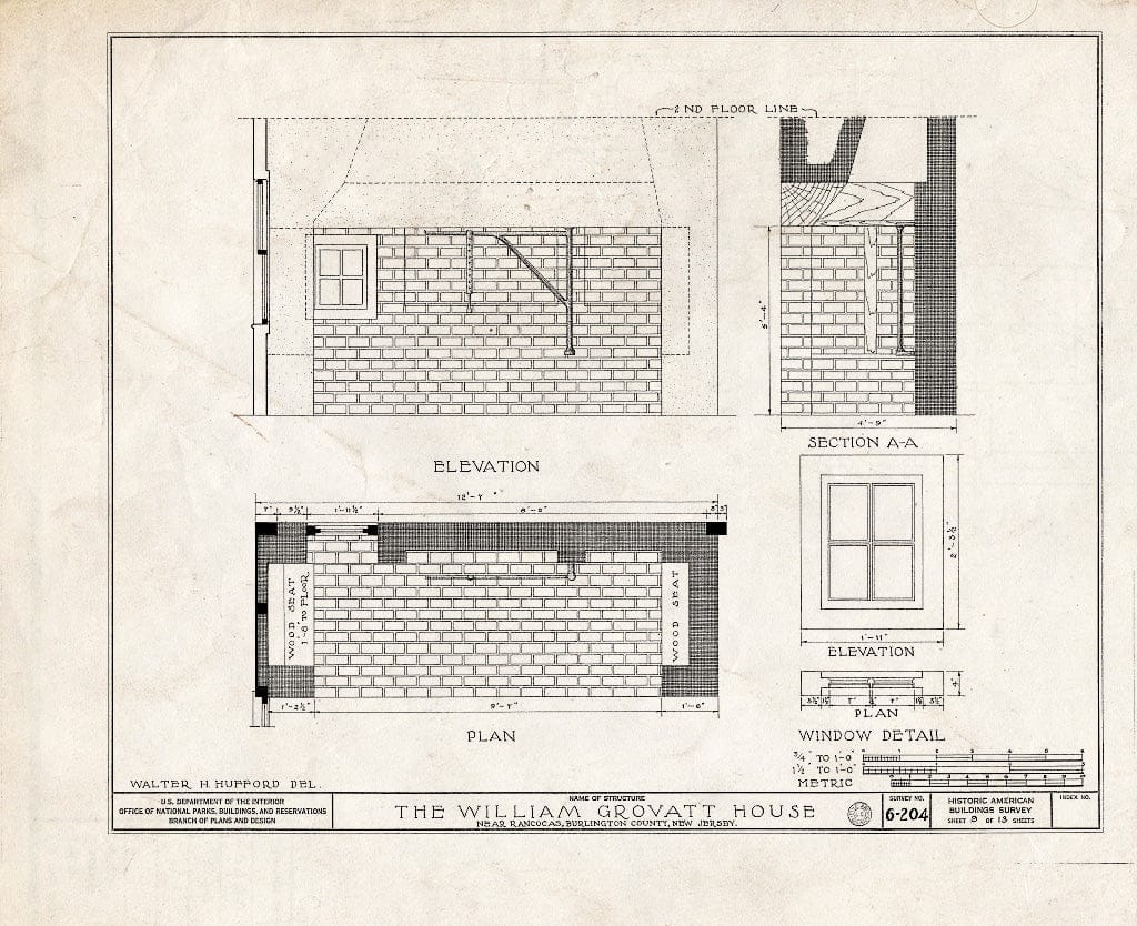 Historic Pictoric : Blueprint HABS NJ,3-RANC.V,1- (Sheet 9 of 13) - Green-Grovatt House, Rancocas, Burlington County, NJ