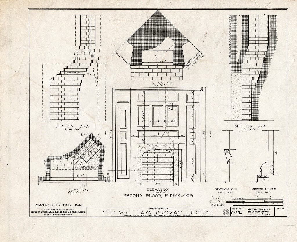 Historic Pictoric : Blueprint HABS NJ,3-RANC.V,1- (Sheet 10 of 13) - Green-Grovatt House, Rancocas, Burlington County, NJ