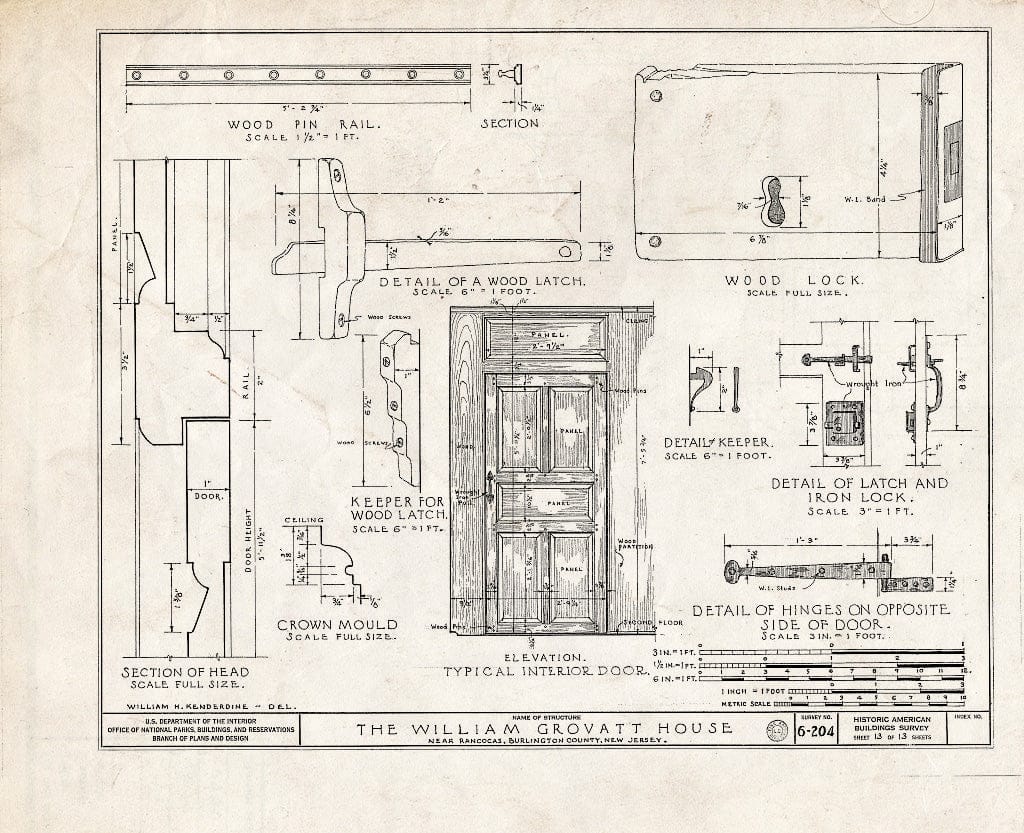 Historic Pictoric : Blueprint HABS NJ,3-RANC.V,1- (Sheet 13 of 13) - Green-Grovatt House, Rancocas, Burlington County, NJ