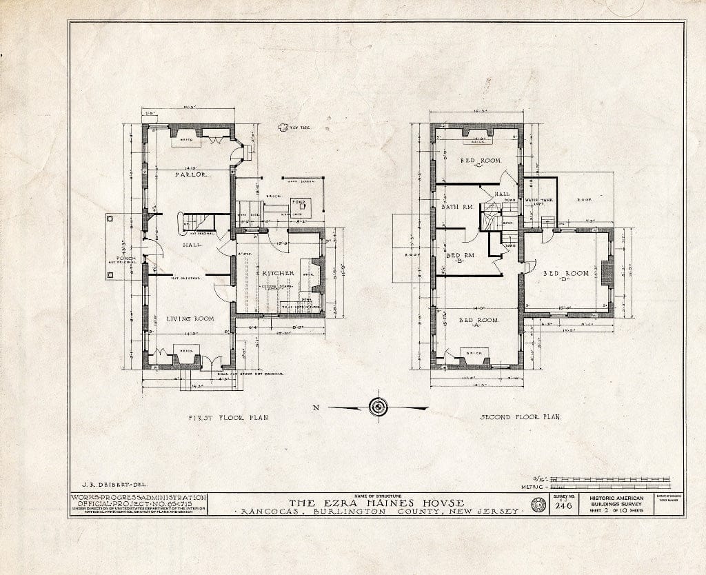 Historic Pictoric : Blueprint HABS NJ,3-RANC,2- (Sheet 2 of 10) - Ezre Haines House, Main Street, Rancocas, Burlington County, NJ