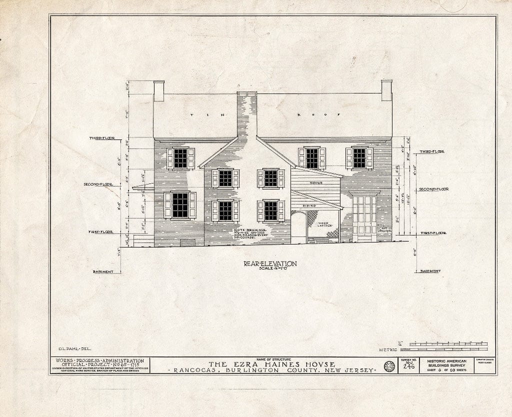 Historic Pictoric : Blueprint HABS NJ,3-RANC,2- (Sheet 6 of 10) - Ezre Haines House, Main Street, Rancocas, Burlington County, NJ
