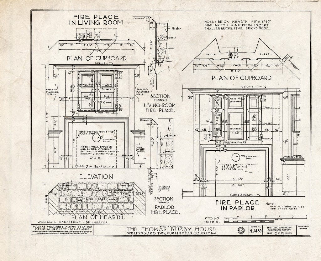 Historic Pictoric : Blueprint HABS NJ,3-RANC.V,2- (Sheet 12 of 19) - Thomas Buzby House, Rancocas River, Rancocas, Burlington County, NJ