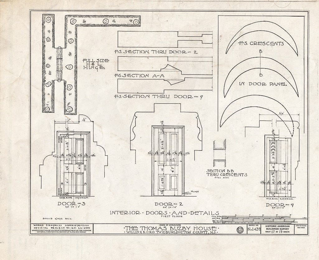 Historic Pictoric : Blueprint HABS NJ,3-RANC.V,2- (Sheet 17 of 19) - Thomas Buzby House, Rancocas River, Rancocas, Burlington County, NJ