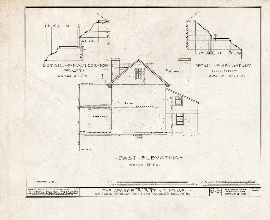 Historic Pictoric : Blueprint HABS NJ,3-RANC.V,7- (Sheet 6 of 11) - Rogers-Bitting House, Rancocas, Burlington County, NJ