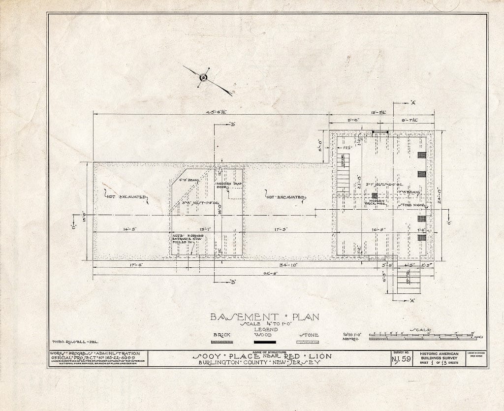 Historic Pictoric : Blueprint HABS NJ,3-REDLI.V,1- (Sheet 1 of 13) - Sooy Place, Red Lion, Burlington County, NJ