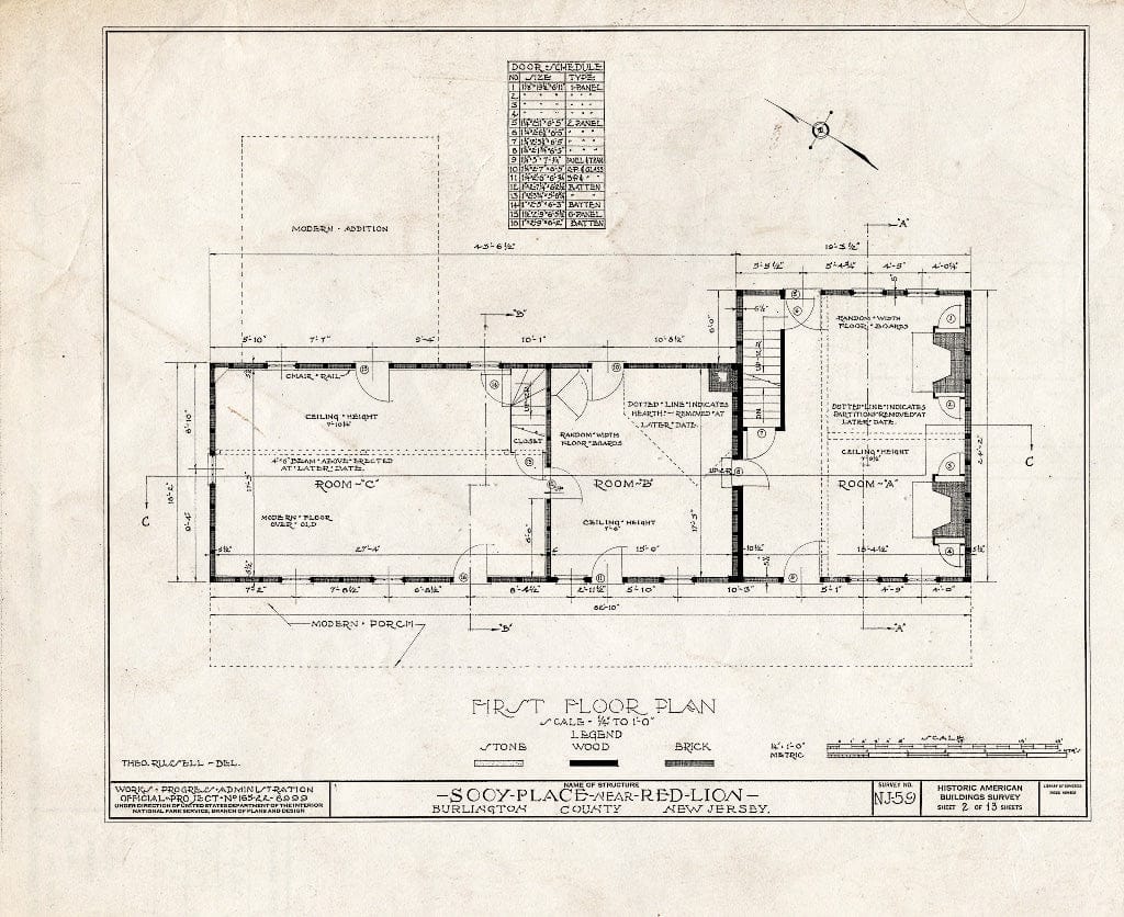 Historic Pictoric : Blueprint HABS NJ,3-REDLI.V,1- (Sheet 2 of 13) - Sooy Place, Red Lion, Burlington County, NJ