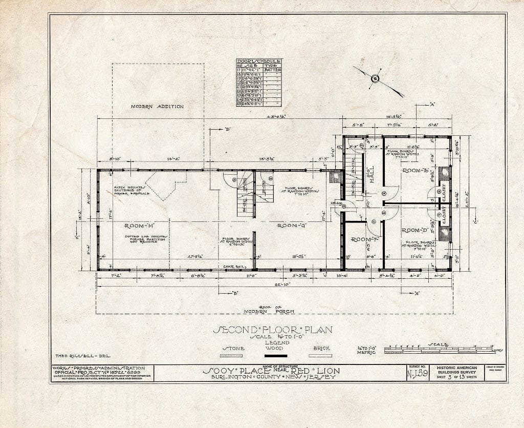 Historic Pictoric : Blueprint HABS NJ,3-REDLI.V,1- (Sheet 3 of 13) - Sooy Place, Red Lion, Burlington County, NJ