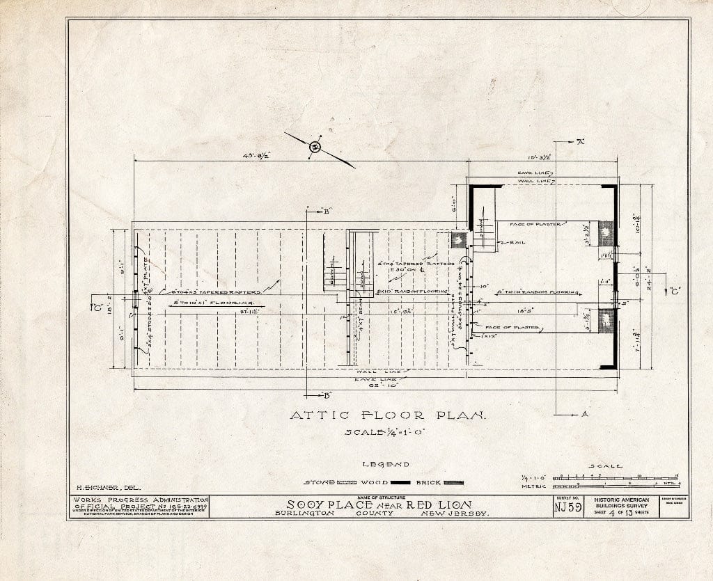 Historic Pictoric : Blueprint HABS NJ,3-REDLI.V,1- (Sheet 4 of 13) - Sooy Place, Red Lion, Burlington County, NJ