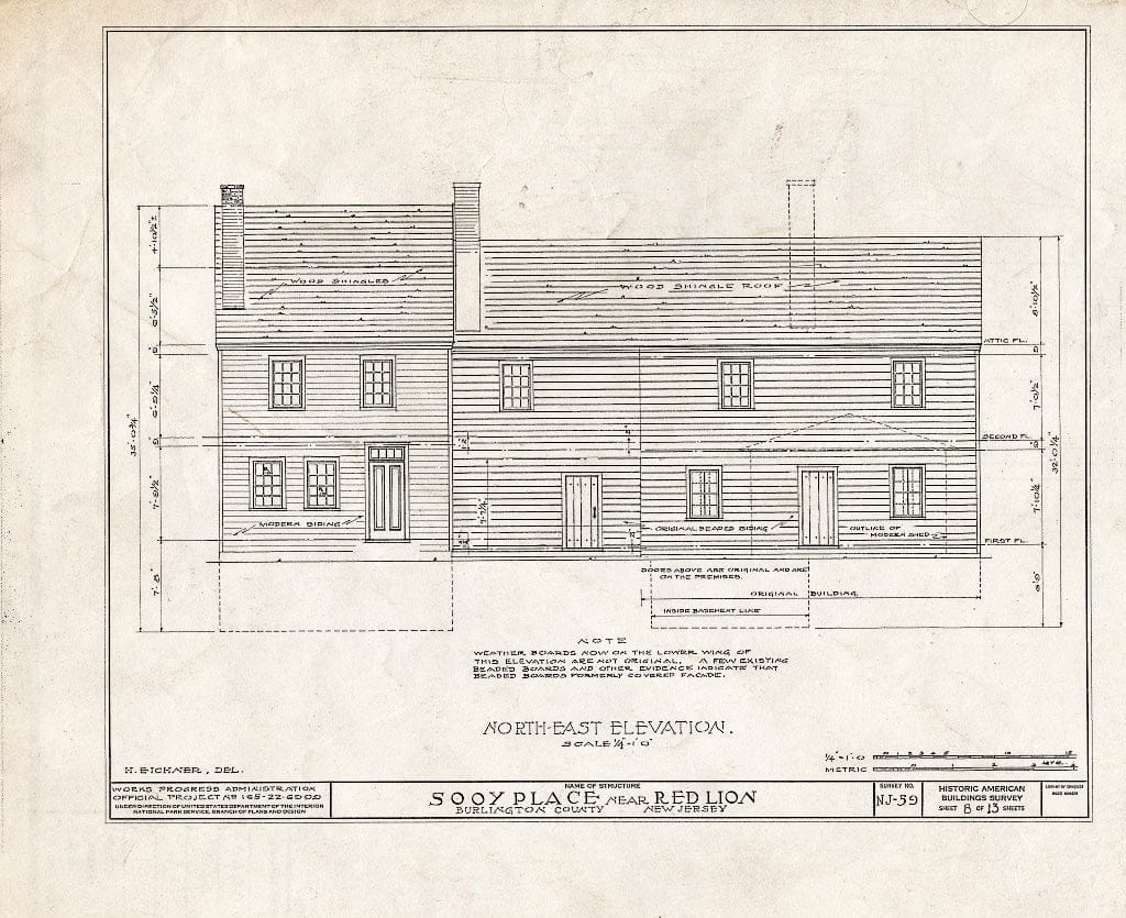 Historic Pictoric : Blueprint HABS NJ,3-REDLI.V,1- (Sheet 8 of 13) - Sooy Place, Red Lion, Burlington County, NJ