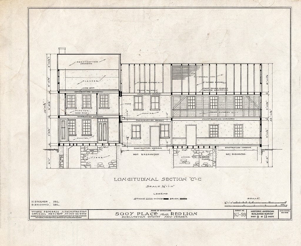 Historic Pictoric : Blueprint HABS NJ,3-REDLI.V,1- (Sheet 9 of 13) - Sooy Place, Red Lion, Burlington County, NJ