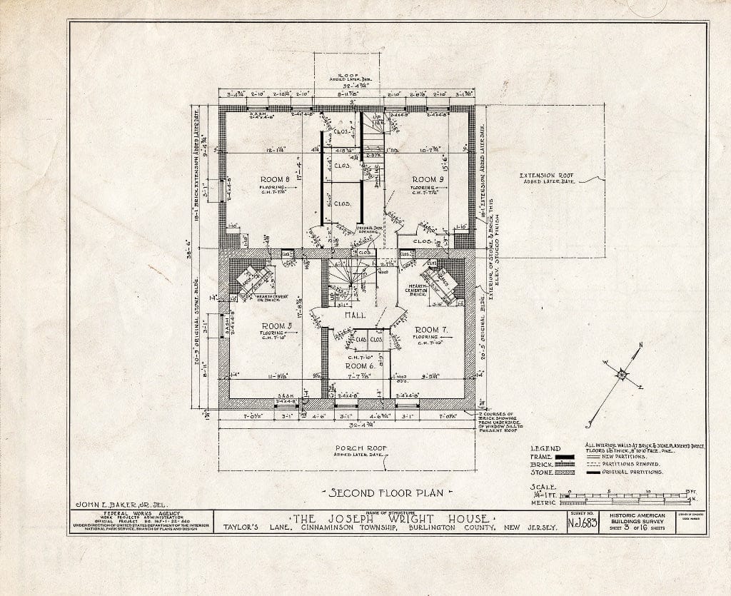 Historic Pictoric : Blueprint HABS NJ,3-RIVTO.V,1- (Sheet 3 of 16) - Joseph Wright House, Taylor's Lane, Riverton, Burlington County, NJ