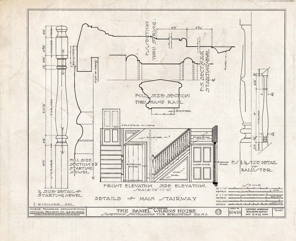 Historic Pictoric : Blueprint HABS NJ,3-Sand,1- (Sheet 9 of 14) - Prickett-Wilkins House, Sandtown, Burlington County, NJ