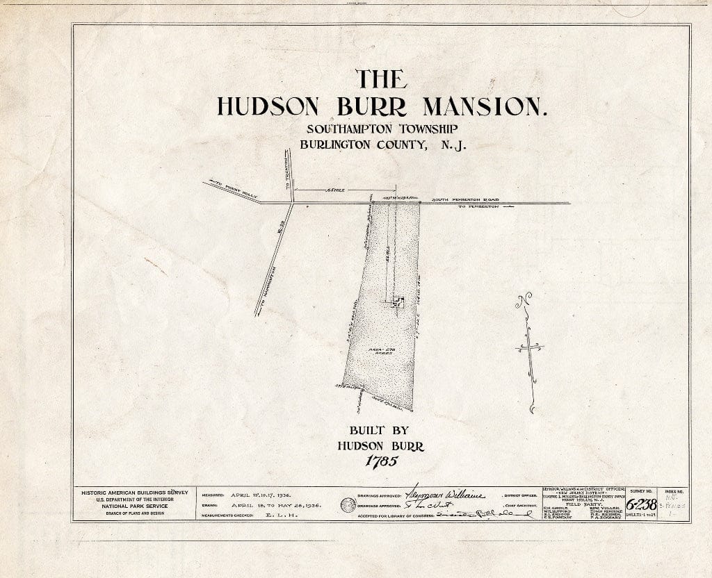 Historic Pictoric : Blueprint HABS NJ,3-PEMBS,1- (Sheet 0 of 29) - Hudson Burr Mansion, South Pemberton, Burlington County, NJ