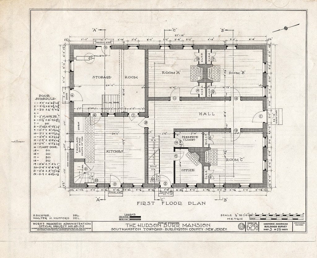 Historic Pictoric : Blueprint HABS NJ,3-PEMBS,1- (Sheet 3 of 29) - Hudson Burr Mansion, South Pemberton, Burlington County, NJ
