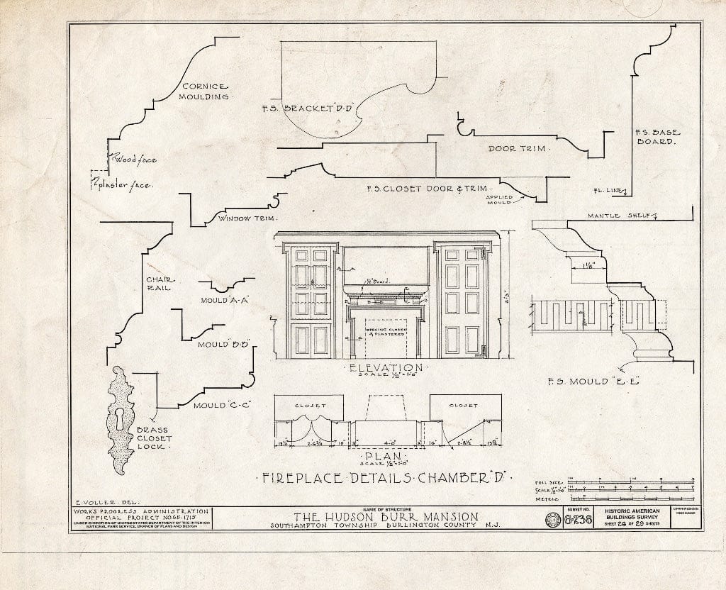 Historic Pictoric : Blueprint HABS NJ,3-PEMBS,1- (Sheet 26 of 29) - Hudson Burr Mansion, South Pemberton, Burlington County, NJ