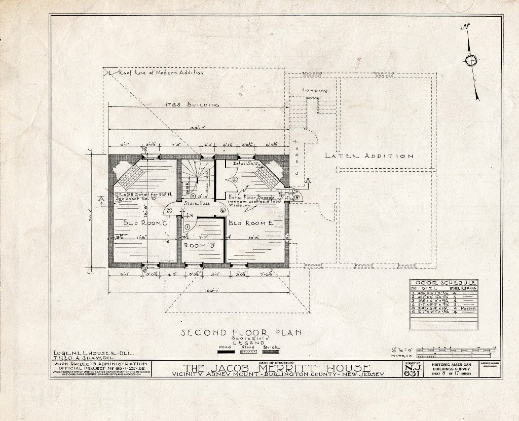 Historic Pictoric : Blueprint HABS NJ,3-MOUHO.V,3- (Sheet 3 of 17) - Jacob Merritt House, Springfield, Burlington County, NJ