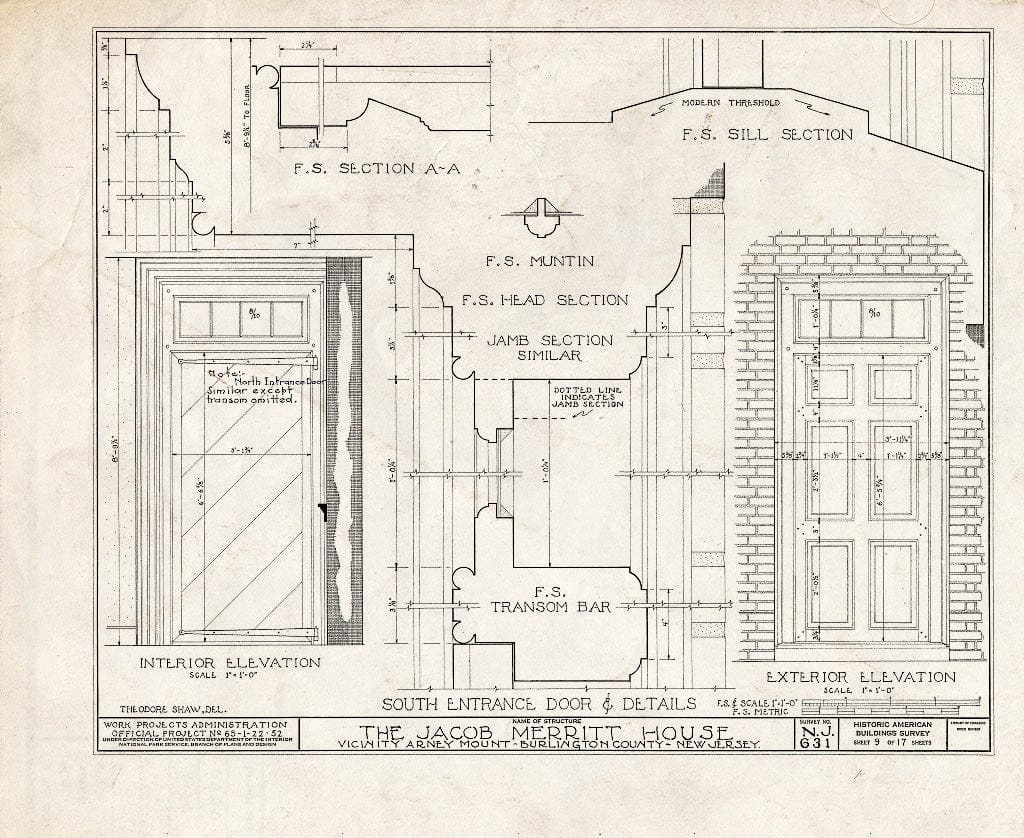 Historic Pictoric : Blueprint HABS NJ,3-MOUHO.V,3- (Sheet 9 of 17) - Jacob Merritt House, Springfield, Burlington County, NJ