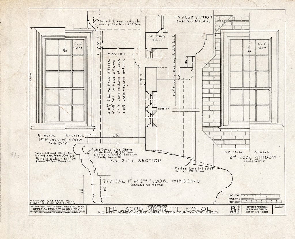 Historic Pictoric : Blueprint HABS NJ,3-MOUHO.V,3- (Sheet 15 of 17) - Jacob Merritt House, Springfield, Burlington County, NJ