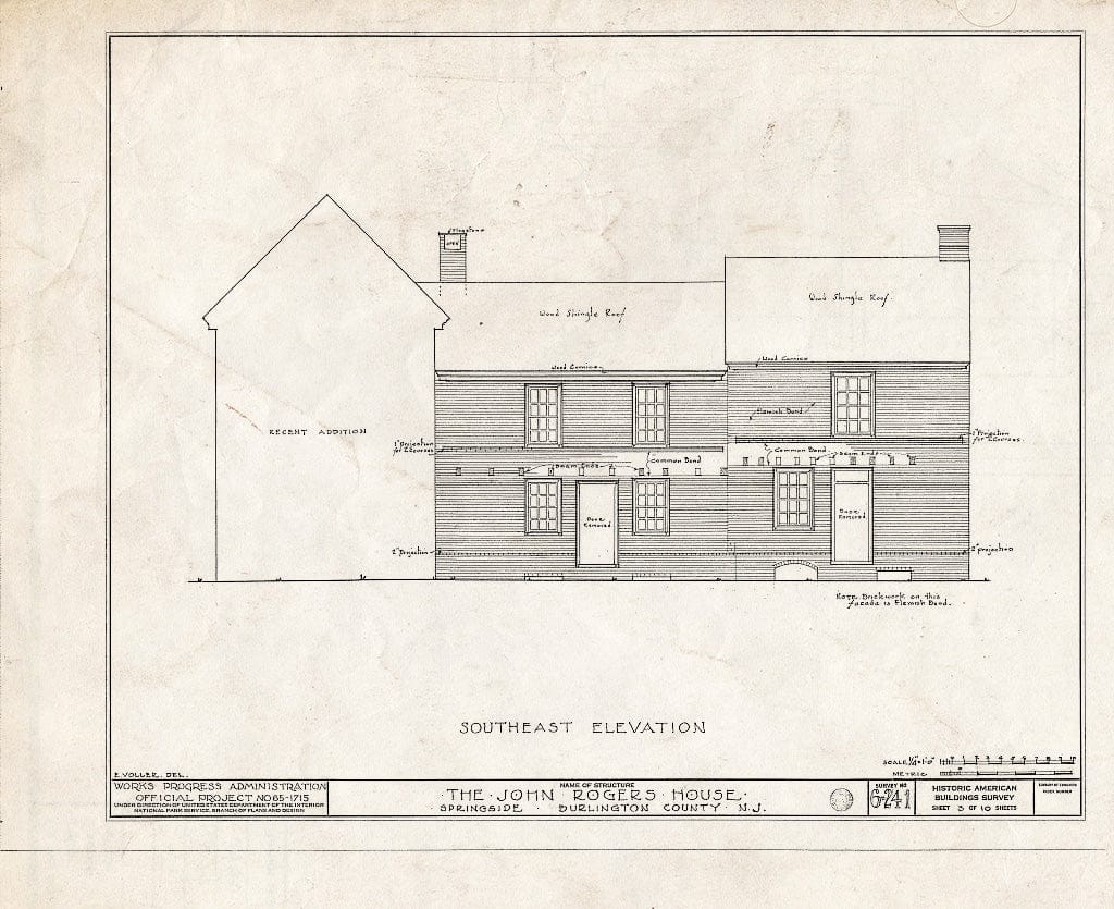 Historic Pictoric : Blueprint HABS NJ,3-SPRI.V,1- (Sheet 3 of 10) - John Rogers House, Springside, Burlington County, NJ