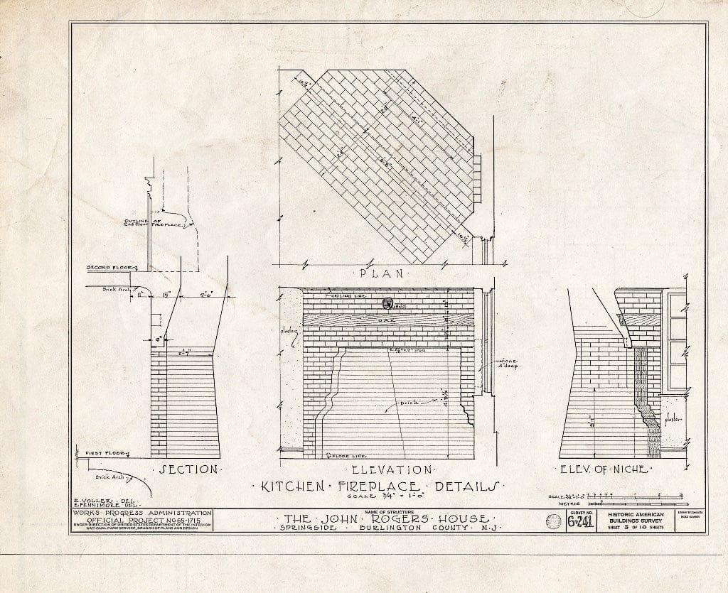 Historic Pictoric : Blueprint HABS NJ,3-SPRI.V,1- (Sheet 5 of 10) - John Rogers House, Springside, Burlington County, NJ