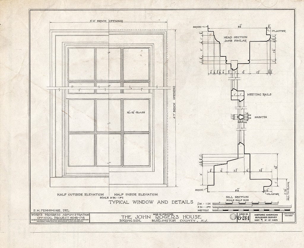Historic Pictoric : Blueprint HABS NJ,3-SPRI.V,1- (Sheet 9 of 10) - John Rogers House, Springside, Burlington County, NJ